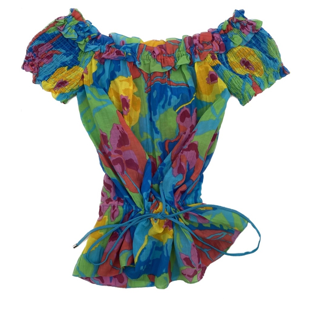 RALPH LAUREN BLACK LABEL Silk Cotton Floral Off Shoulder Shirt